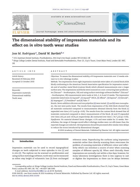 The dimensional stability of impression materials and its effect on in ...