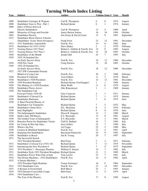 Turning Wheels Index Listing - Studebaker Drivers Club