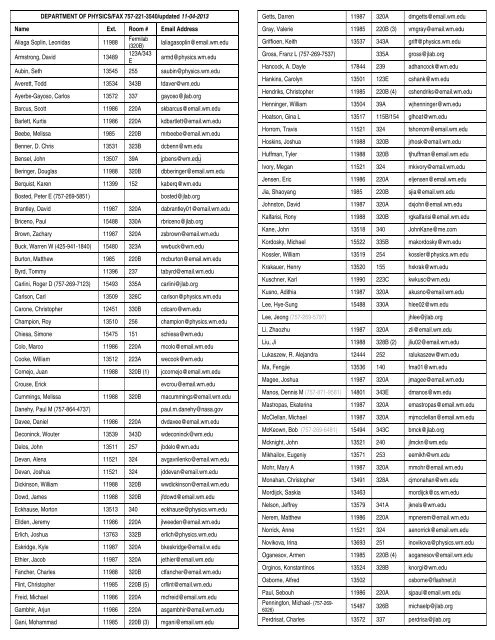 Departmental Listing - College of William and Mary