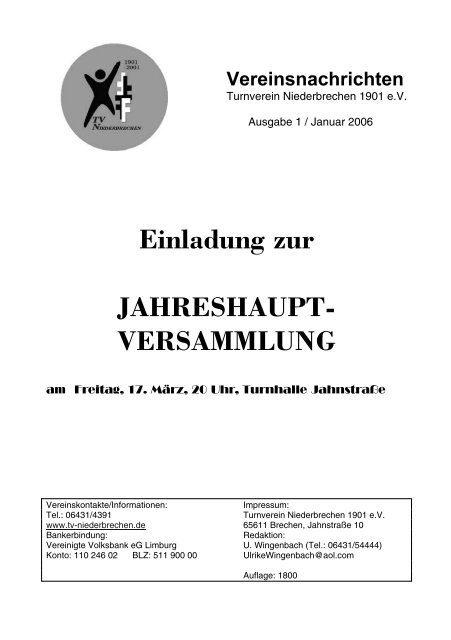 Einladung zur JAHRESHAUPT- VERSAMMLUNG - Turnverein ...