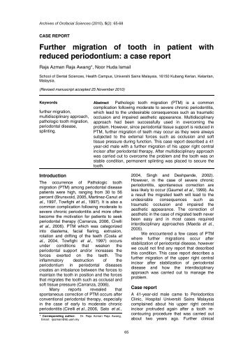 Further migration of tooth in patient with reduced periodontium: a ...