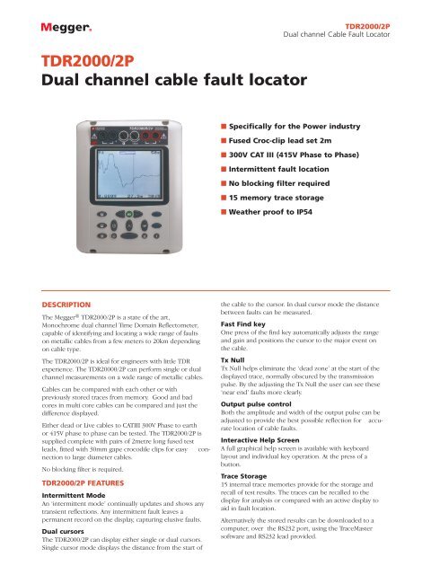 TDR2000/2P Dual channel cable fault locator - Surgetek