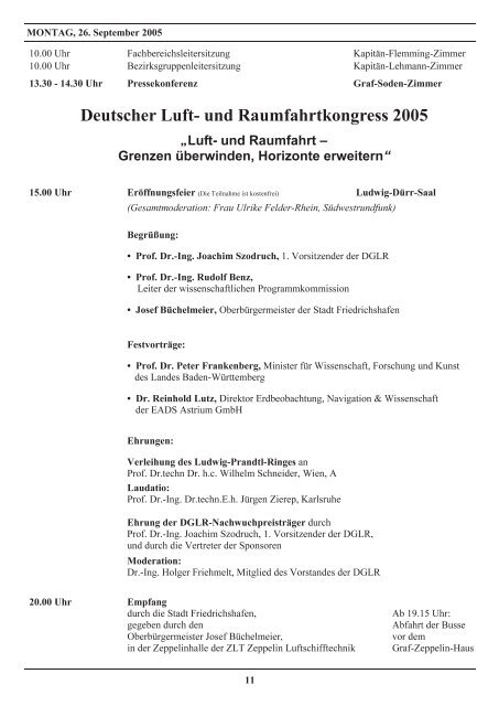 Programm des Deutschen Luft- und Raumfahrtkongresses 2005