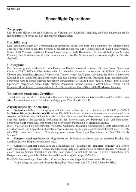 Programm des Deutschen Luft- und Raumfahrtkongresses 2005