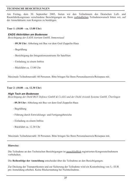 Programm des Deutschen Luft- und Raumfahrtkongresses 2005