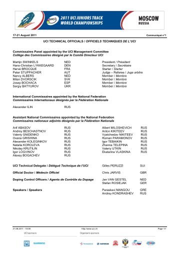 UCI TECHNICAL OFFICIALS / OFFICIELS TECHNIQUES DE L'UCI ...