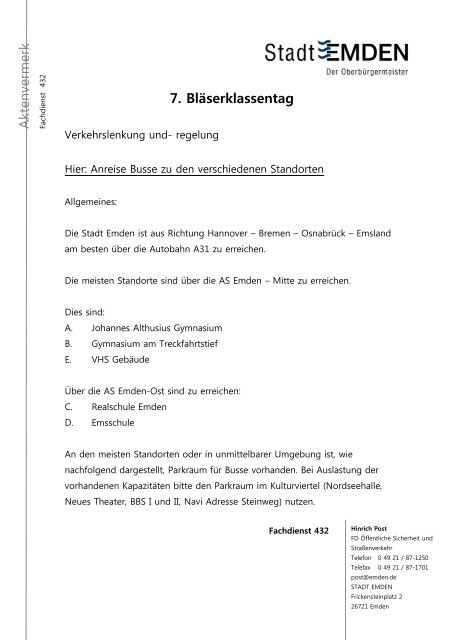 Aktenvermerk F 7. Bläserklassentag - IGS in Goslar/Oker