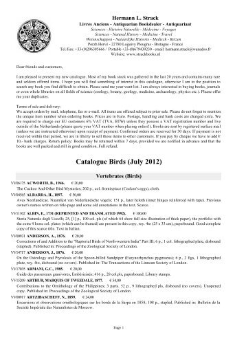 Catalogue Birds (July 2012) - Hermann L. Strack
