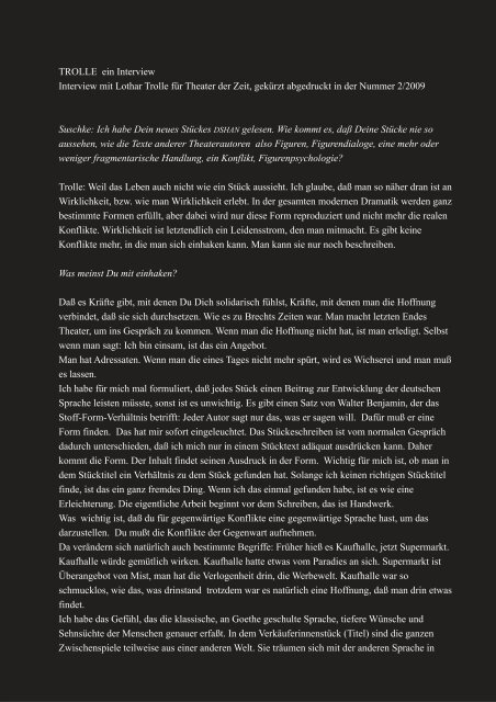 TROLLE ein Interview Interview mit Lothar Trolle Stephan Suschke