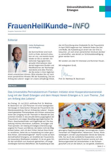 Editorial Das UniversitÃ¤ts-Perinatalzentrum Franken ... - Frauenklinik