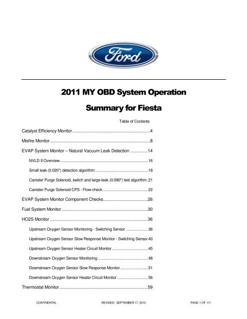 OBD Operation Summary for Fiesta - MotorCraftService.com