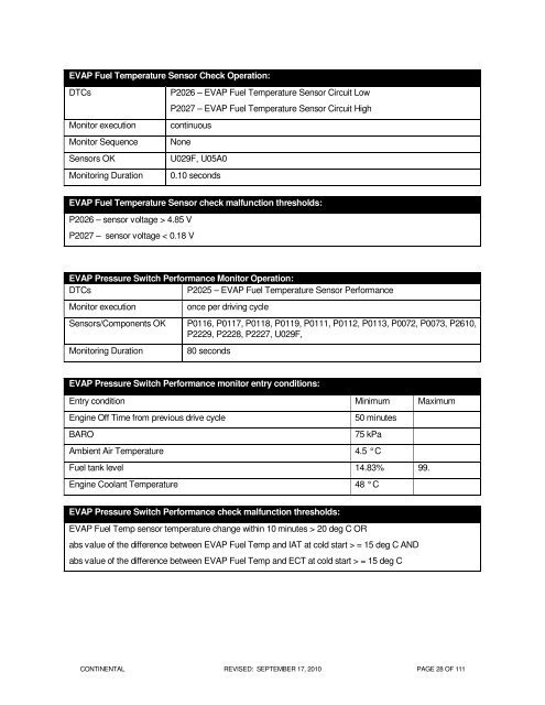 OBD Operation Summary for Fiesta - MotorCraftService.com