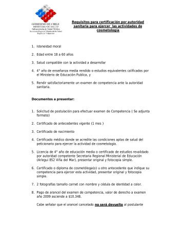 Requisitos para certificaciÃ³n por autoridad sanitaria para ejercer las ...