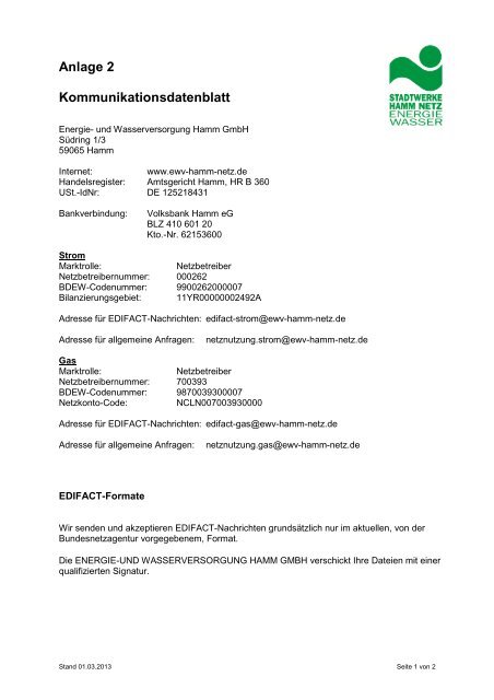 Anlage 2 Kommunikationsdatenblatt - Energie- und ...