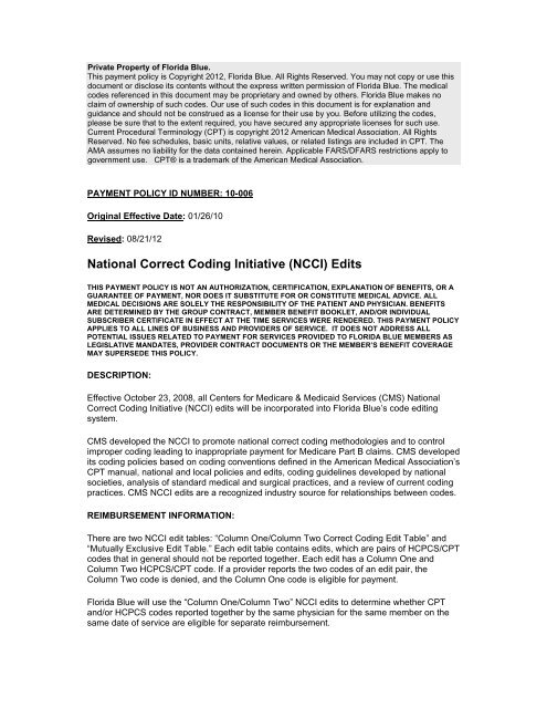 National Correct Coding Initiative (NCCI) Edits - Florida Blue