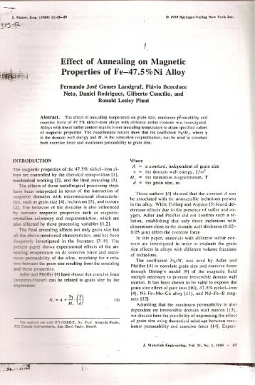 Effect of annealing on the magnetic properties of Fe-47.5% Ni alloy.