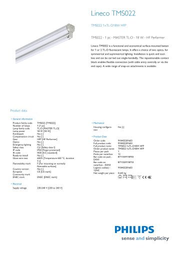 Product Leaflet: Lineco TMS022 batten for 1 x TL-D fluorescent lamp