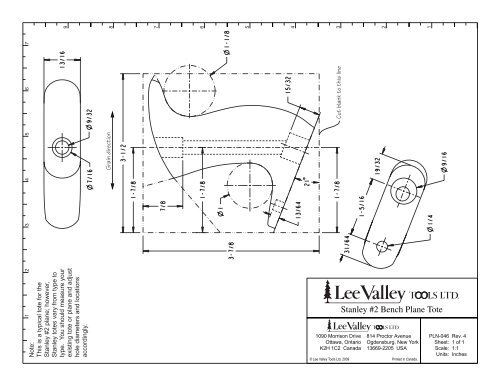 Stanley 2 Bench Plane Tote Lee Valley Tools