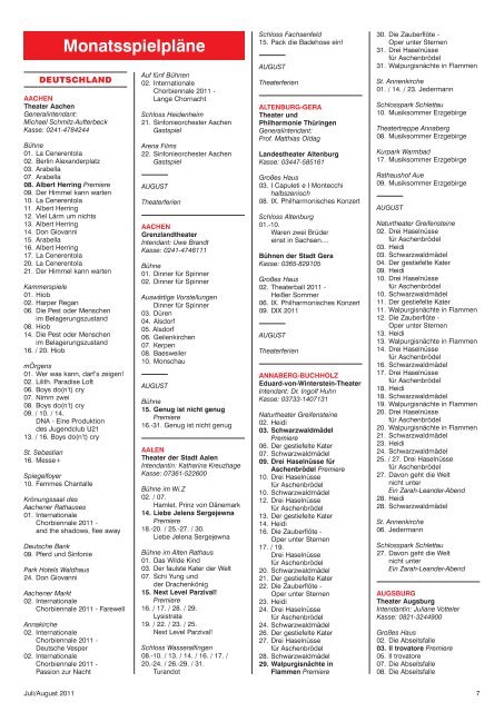 Monatsspielpläne - Der Spielplan