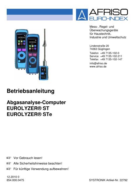 Betriebsanleitung fÃ¼r Abgasanalyse-Computer Eurolyzer ... - Wekonn