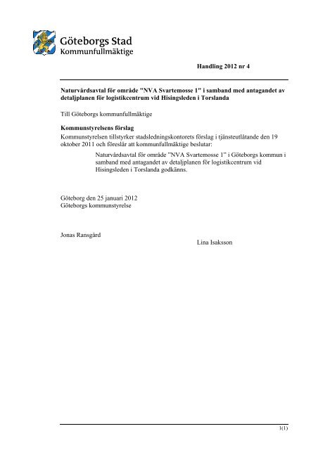 Handling 2012 nr 4 NaturvÃ¥rdsavtal fÃ¶r omrÃ¥de "NVA ... - GÃ¶teborg