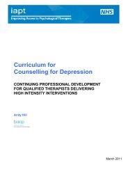 Curriculum for Counselling for Depression - IAPT - IT Shared Services