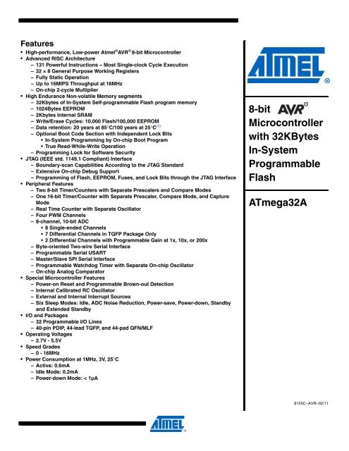 ATmega32A Datasheet - Sunrom Technologies