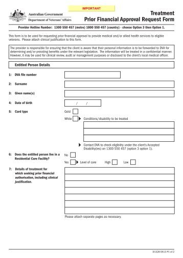 D1328 Treatment prior financial approval request form