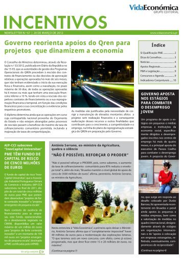 veja aqui pdf da newsletter - Newsletter Incentivos - Vida EconÃ³mica