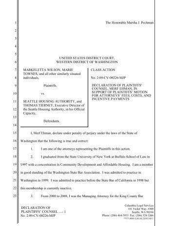 Declaration of Class Counsel in Support of Motion - Columbia Legal ...