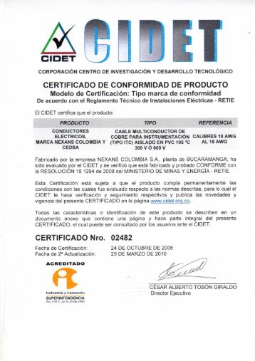 Tipo marca de conformidad CERTIFICADO Nro. 02482