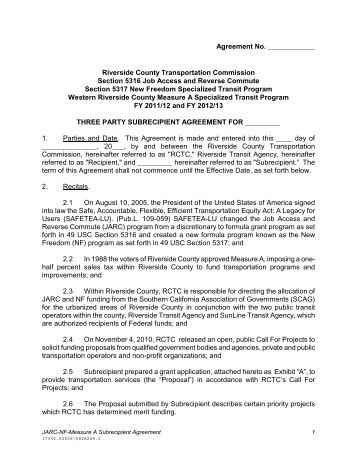 Agreement No. - Riverside County Transportation Commission