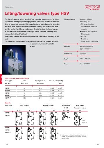 Lifting/lowering valves type HSV - Hidracomp