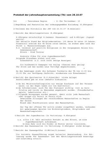 Protokoll der Jahreshauptversammlung (TA) vom 28.10.07