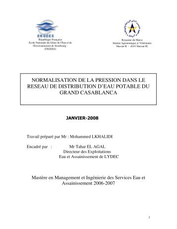 NORMALISATION DE LA PRESSION DANS LE RESEAU ... - ENGEES