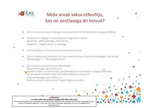Eesti ettevõtete võimalused Saksamaal EASi aspektist vaadatuna