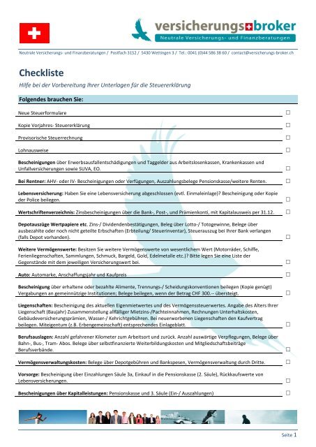 Checkliste - Versicherungs Broker Schweiz