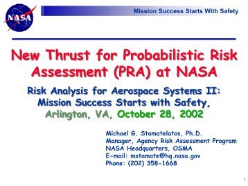 New Thrust for Probabilistic Risk Assessment (PRA) at NASA New ...