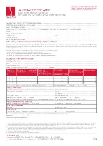 Aanvraag tot toelating (voor een evenement) - Sabam
