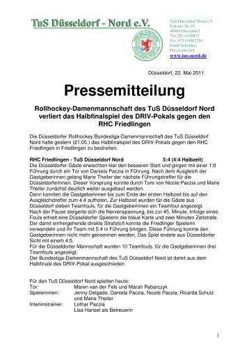 Pressemitteilung Rollhockey-Damenmannschaft des TuS ...