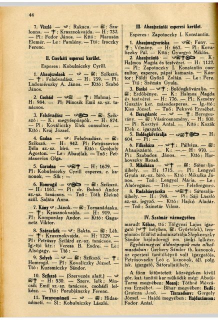 (+ adatok az USA-bÃ³l): 1935 - Byzantinohungarica - GÃ¶rÃ¶g Katolikus ...
