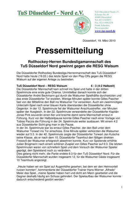 Pressemitteilung Rollhockey-Herren Bundesligamannschaft des ...