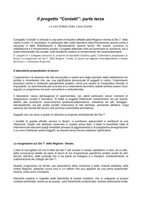 IL PROGETTO CONTATTI - Dronet