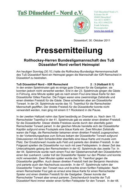 Pressemitteilung Rollhockey-Herren Bundesligamannschaft des ...