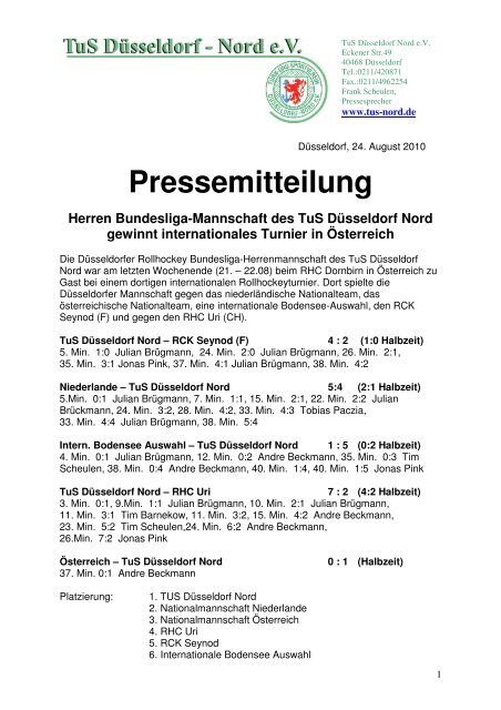 Pressemitteilung Herren Bundesliga-Mannschaft des TuS ...