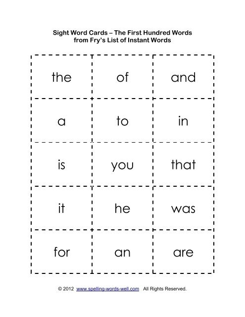 Printable Sight Word Cards - Spelling Words Well