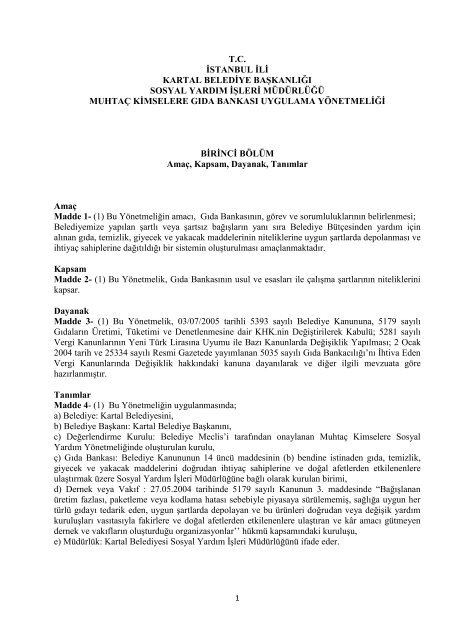 Muhtaç Kimselere Gıda Bankası Uygulama ... - Kartal Belediyesi