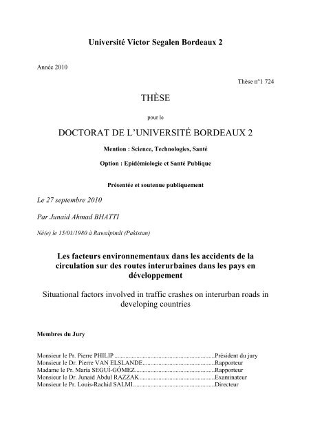 thèse doctorat de l'université bordeaux 2 - ISPED-Enseignement à ...