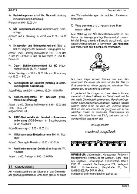 Gemeindebote 4/2003 - Marktgemeinde Hochneukirchen-Gschaidt