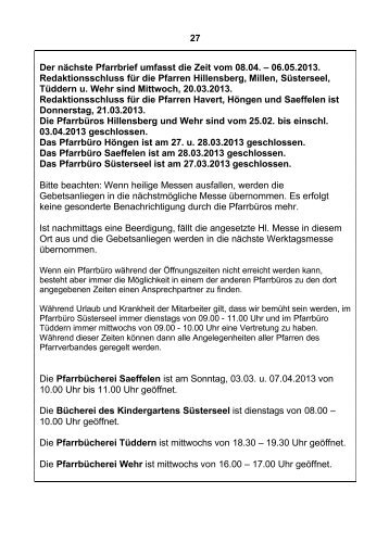 27 Der nächste Pfarrbrief umfasst die Zeit vom 08.04. – 06.05.2013 ...